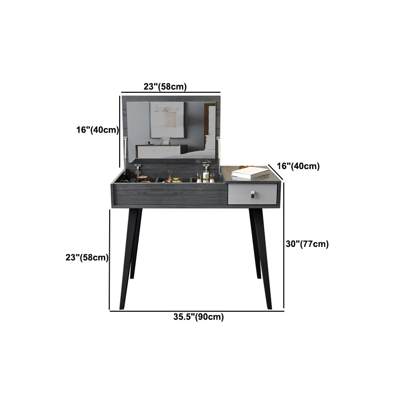 Contemporary Flip-Top Vanity Dressing Table Set in Gray with Drawers