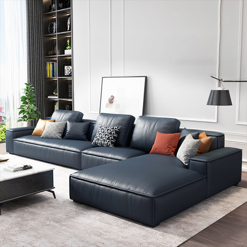 Nordic Stationary Faux Leather Recessed Arm Living Room Sofa Chaise