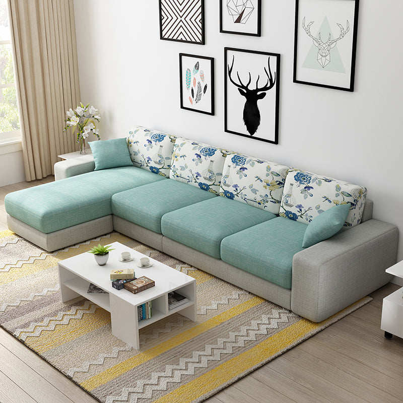 Nordic Assembled Linen Living Room Square Arm Pillows Sofa Chaise