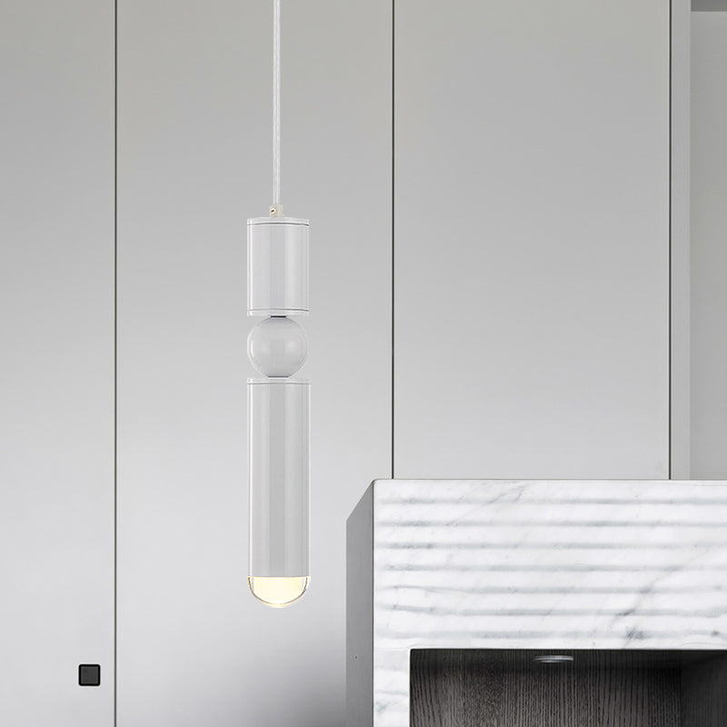 Moderne Röhrchen hängende hängende Metallmetallschwarz/Weiß/Messing -LED -Federung Anhänger für Esszimmer in warmem Licht
