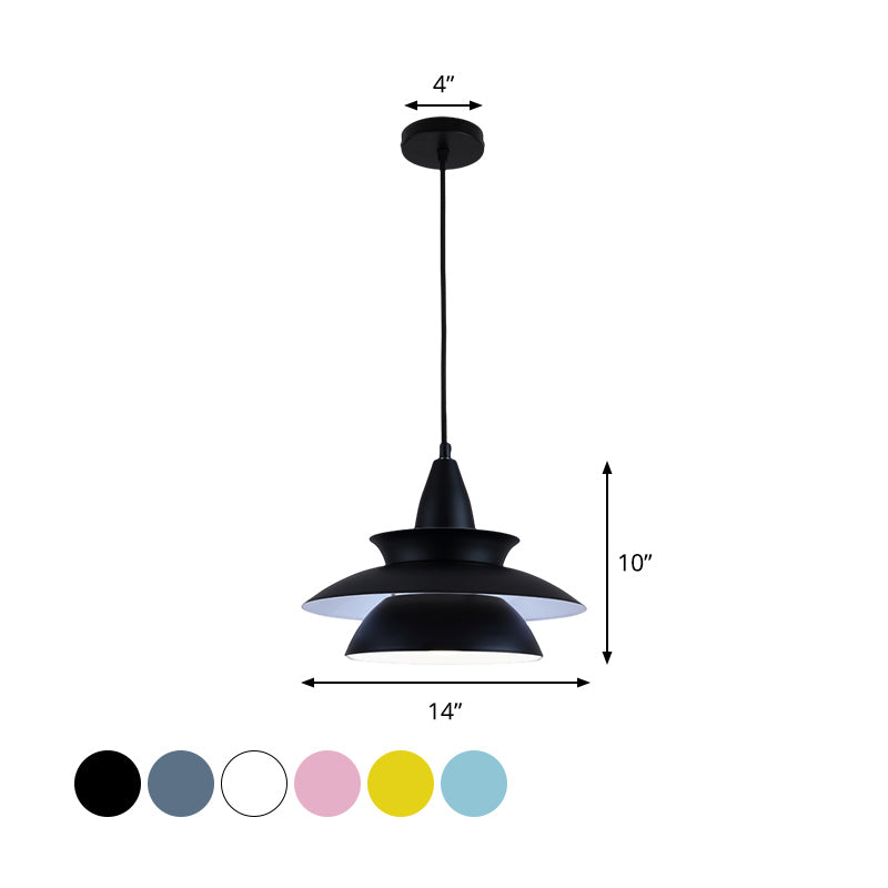Tiered Hanging Light Fixture Macaron Stylish Aluminum 1 Head Black/White Adjustable Ceiling Lighting for Living Room