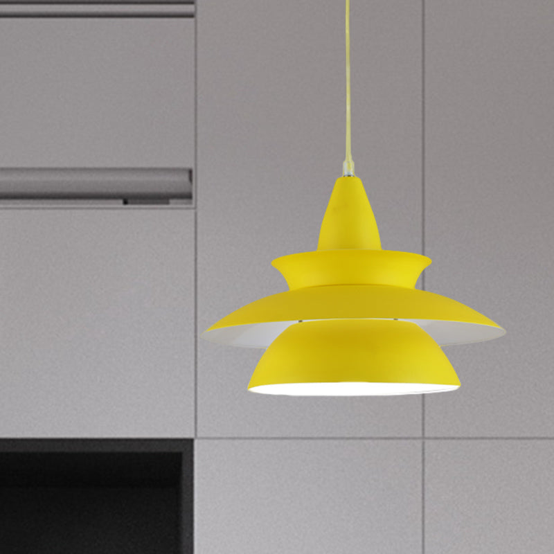 Tiered Hanging Light Fixture Macaron Stylish Aluminum 1 Head Black/White Adjustable Ceiling Lighting for Living Room