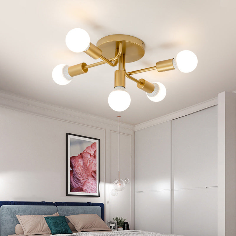 Modernism 5-Light Golden Flush Mount Lighting Metallic Ceiling Light for Bedroom