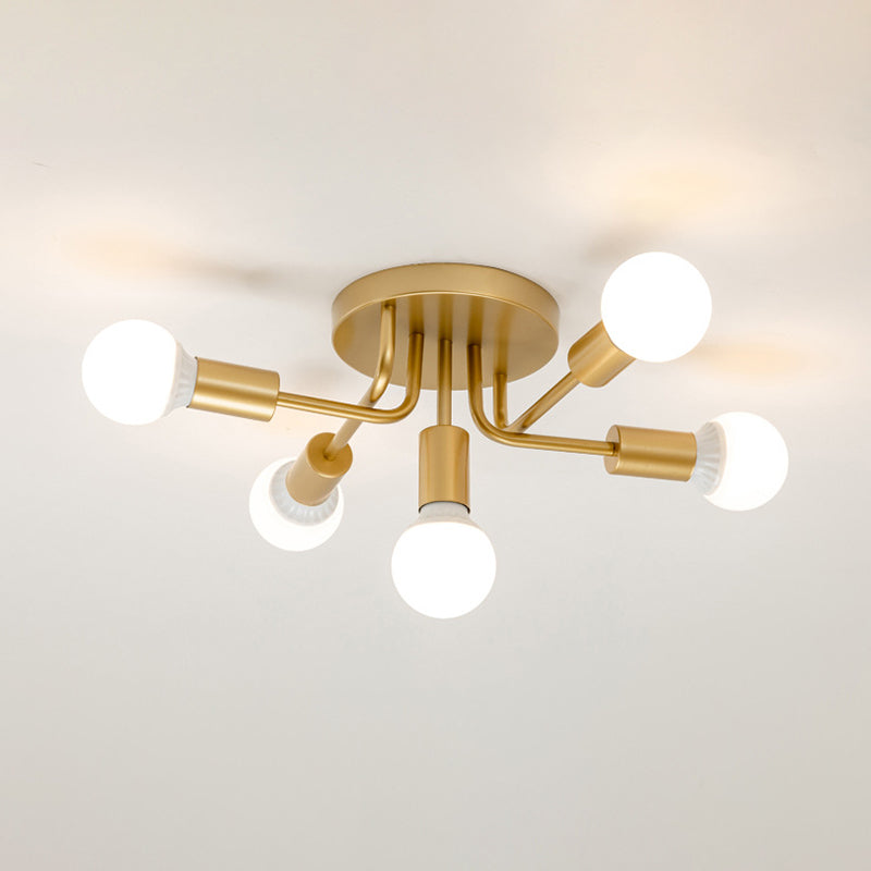 Modernism 5-Light Golden Flush Mount Lighting Metallic Ceiling Light for Bedroom