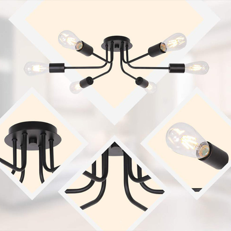 Metal Sputnik Shape Flush Mount Light Modern Multi Lights Flush Mounted Light Fixture