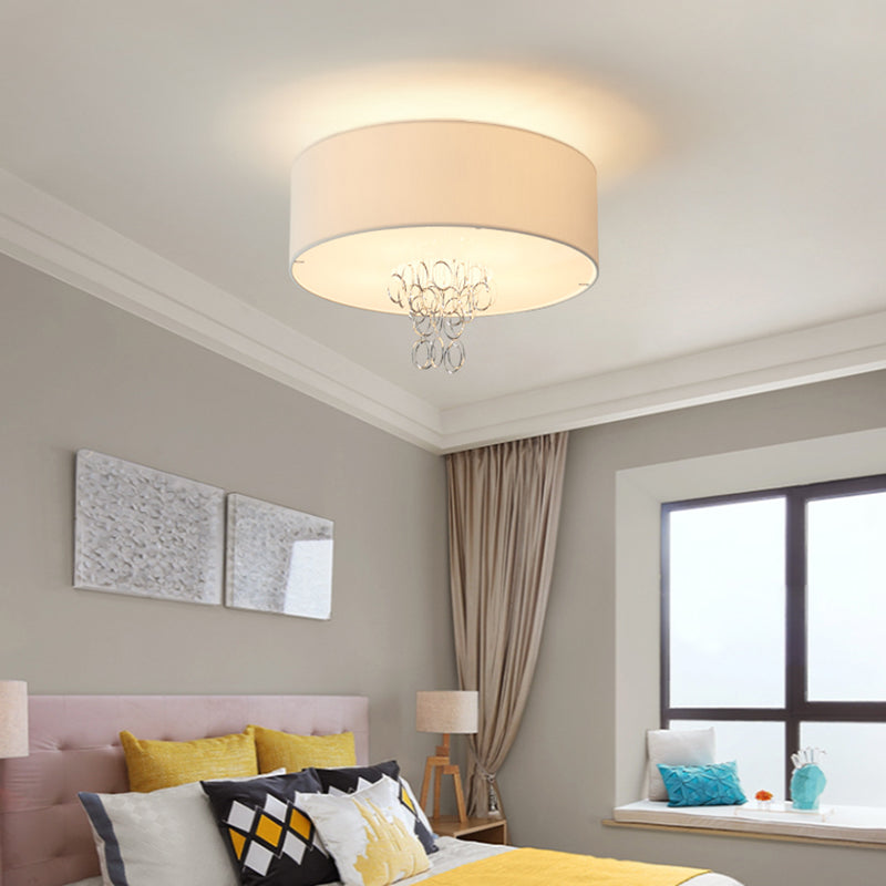 Fabric Round Flush Mount Light Modern Multi Lights Flush Mounted Light Fixture in White