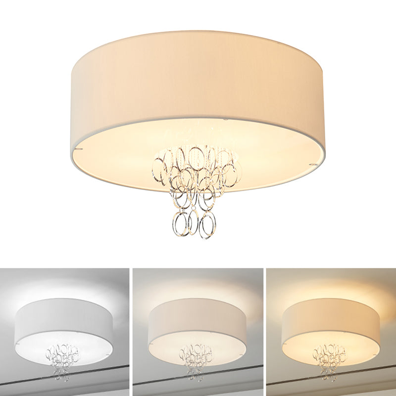 Fabric Round Flush Mount Light Modern Multi Lights Flush Mounted Light Fixture in White