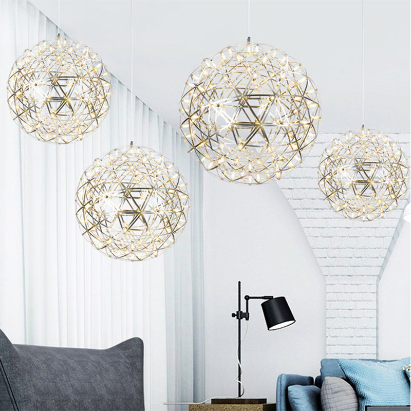 Vuurwerk kroonluchter verlichting met orb -schaduw modernistisch roestvrij staal 8 "/12" W led restaurant hanglamp in chroom
