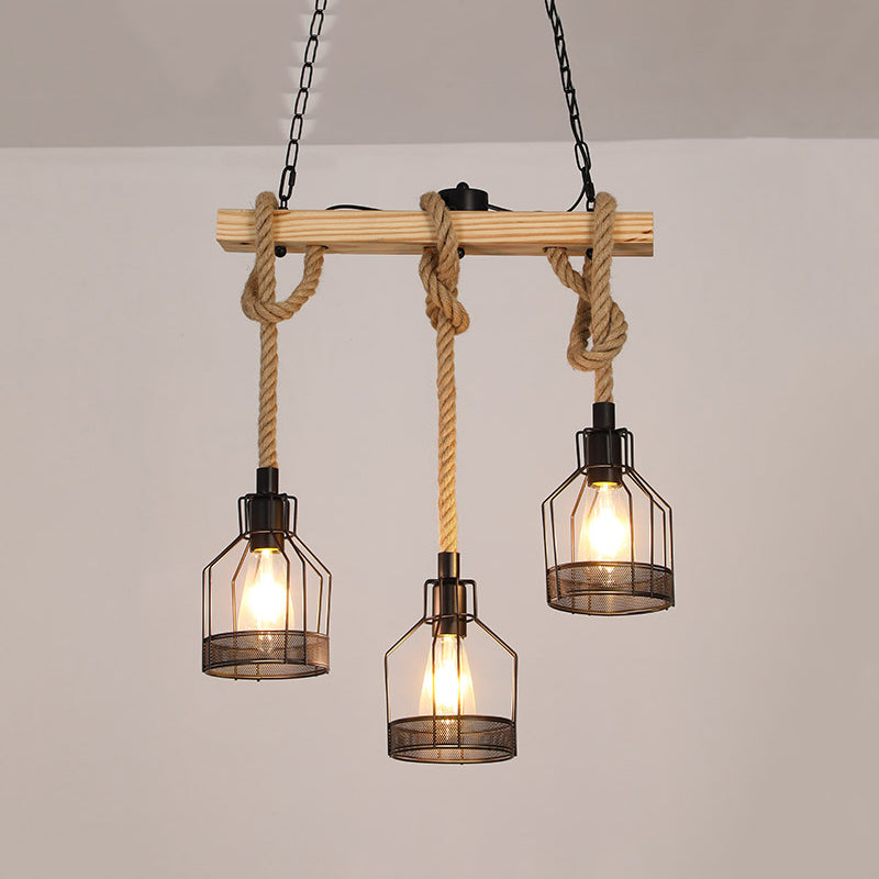 Industrial Island Light Fixtures Rope Multiple-Light Island Pendant Lights
