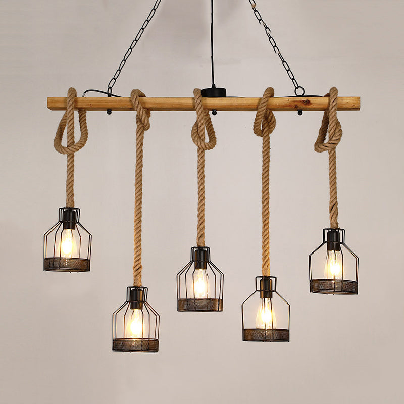 Industrial Island Light Fixtures Rope Multiple-Light Island Pendant Lights