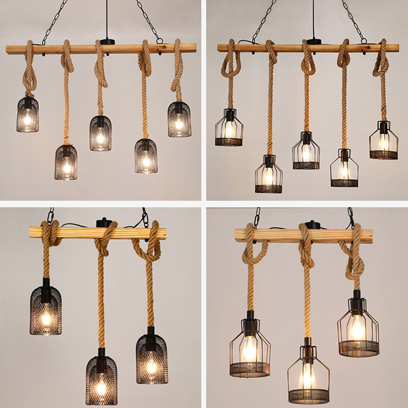 Industrial Island Light Fixtures Rope Multiple-Light Island Pendant Lights