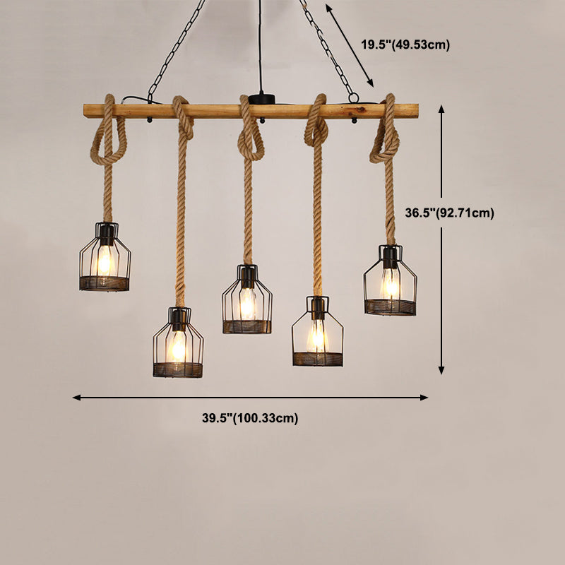 Industrial Island Light Fixtures Rope Multiple-Light Island Pendant Lights