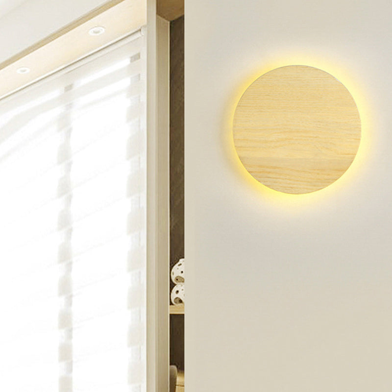 Nordic Style Wood Wall Light Round Shape 1 Light LED Wall Sconce for Bedroom