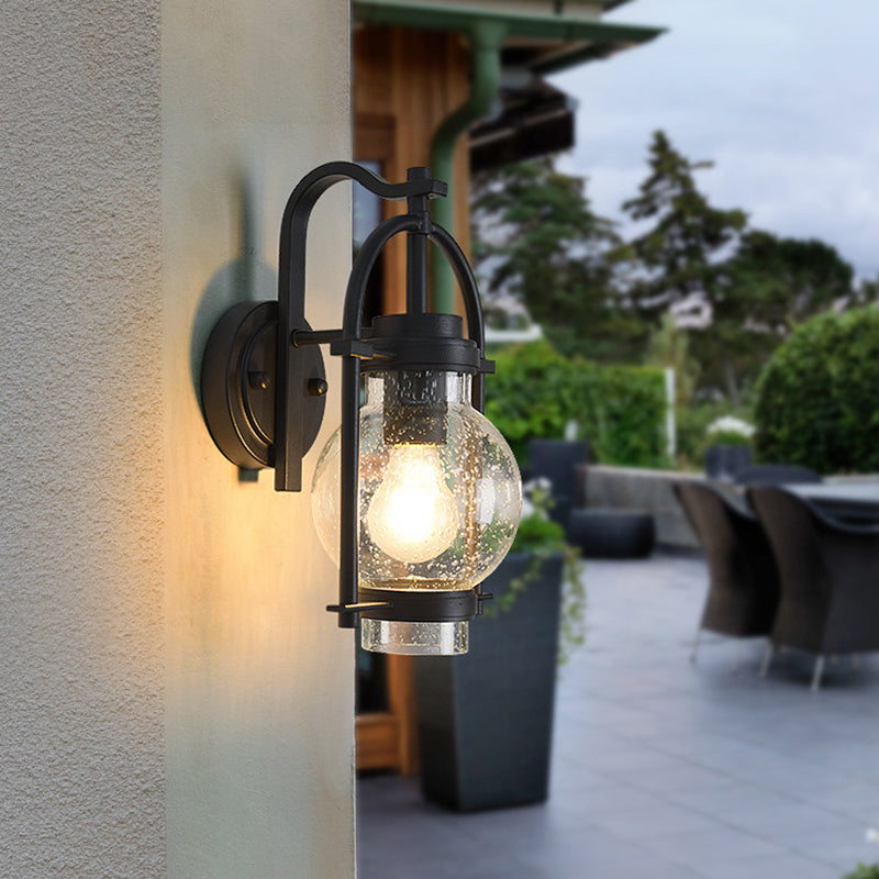 Industrial Glass Wall Light 13" High Wall Sconce in Black for Outdoors