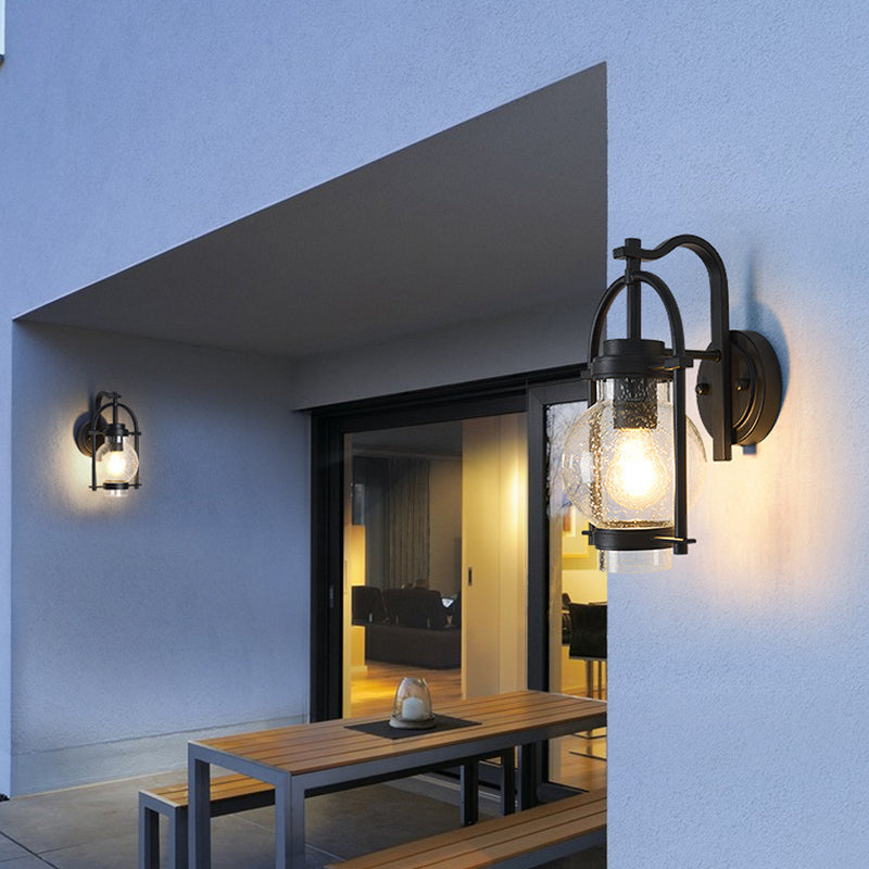 Industrial Glass Wall Light 13" High Wall Sconce in Black for Outdoors