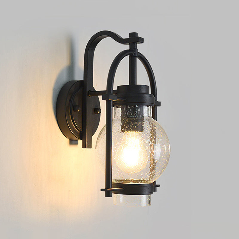 Industrial Glass Wall Light 13" High Wall Sconce in Black for Outdoors