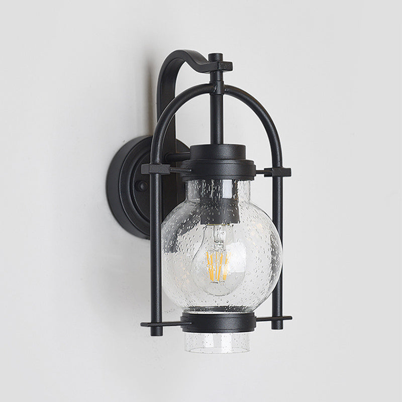 Industrial Glass Wall Light 13" High Wall Sconce in Black for Outdoors