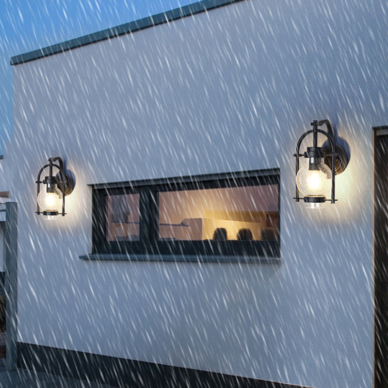 Industrial Glass Wall Light 13" High Wall Sconce in Black for Outdoors