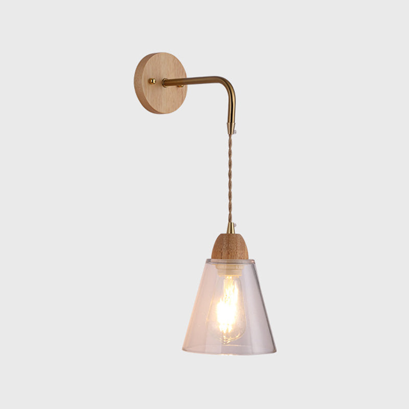 Modern Glass Wall Light Geometric Shape Wall Sconce with Wood for Living Room