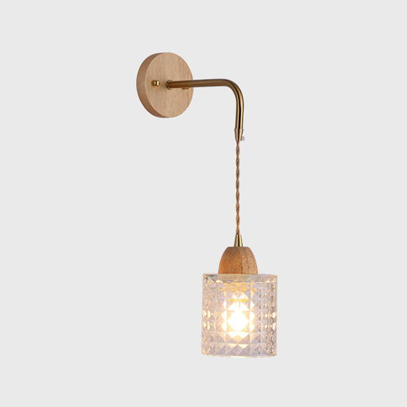 Modern Glass Wall Light Geometric Shape Wall Sconce with Wood for Living Room