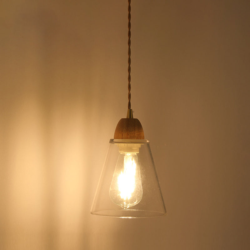 Modern Glass Wall Light Geometric Shape Wall Sconce with Wood for Living Room