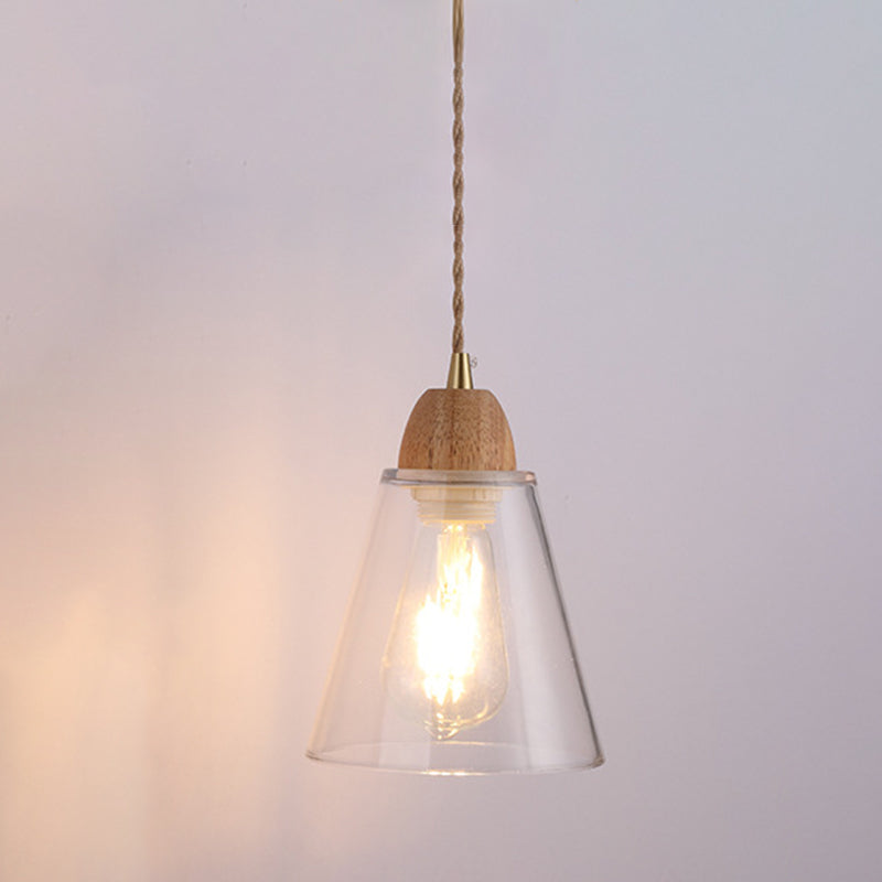 Modern Glass Wall Light Geometric Shape Wall Sconce with Wood for Living Room