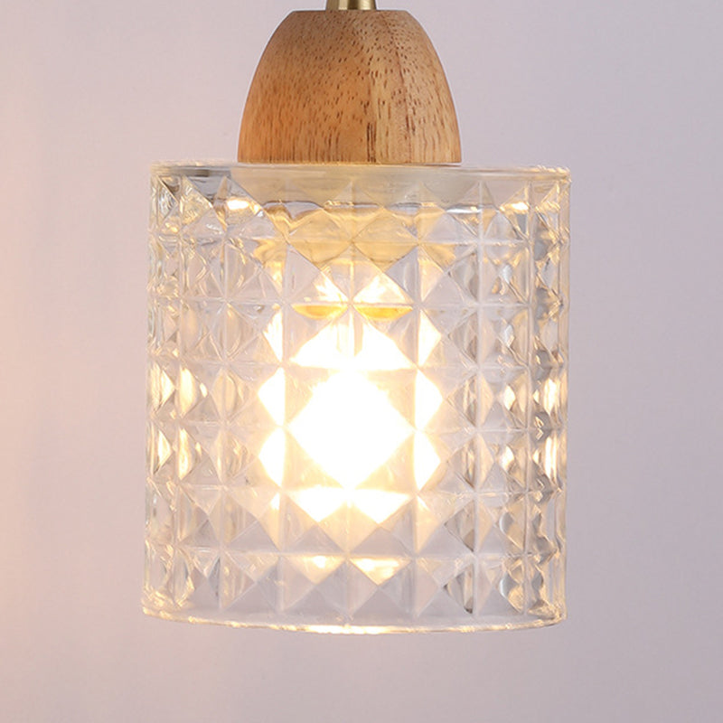 Modern Glass Wall Light Geometric Shape Wall Sconce with Wood for Living Room