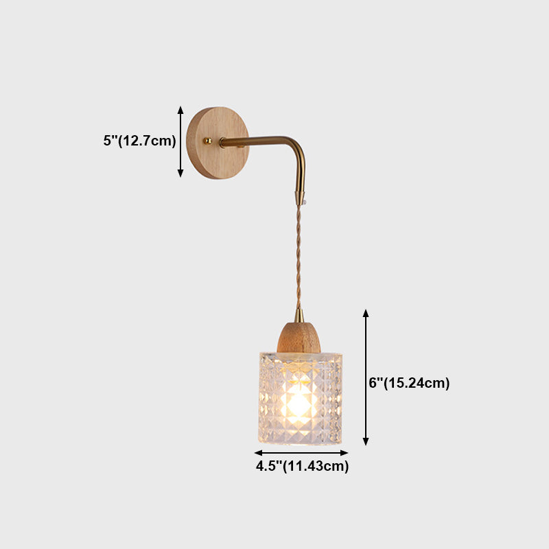 Modern Glass Wall Light Geometric Shape Wall Sconce with Wood for Living Room