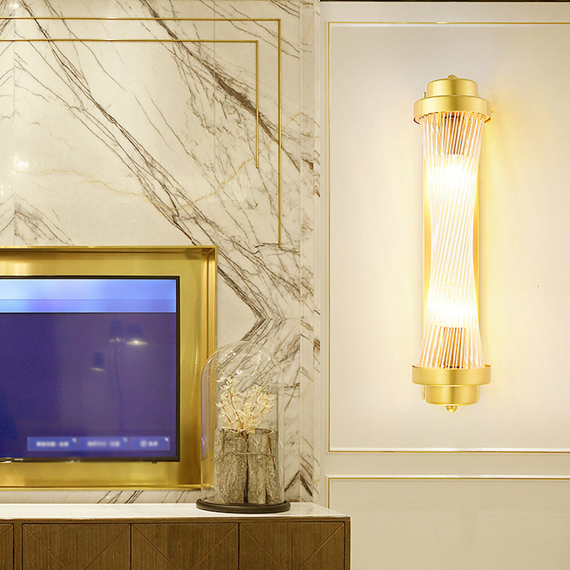 Postmodern Glass Wall Light Cylinder Gold 20" High Wall Sconce for Living Room