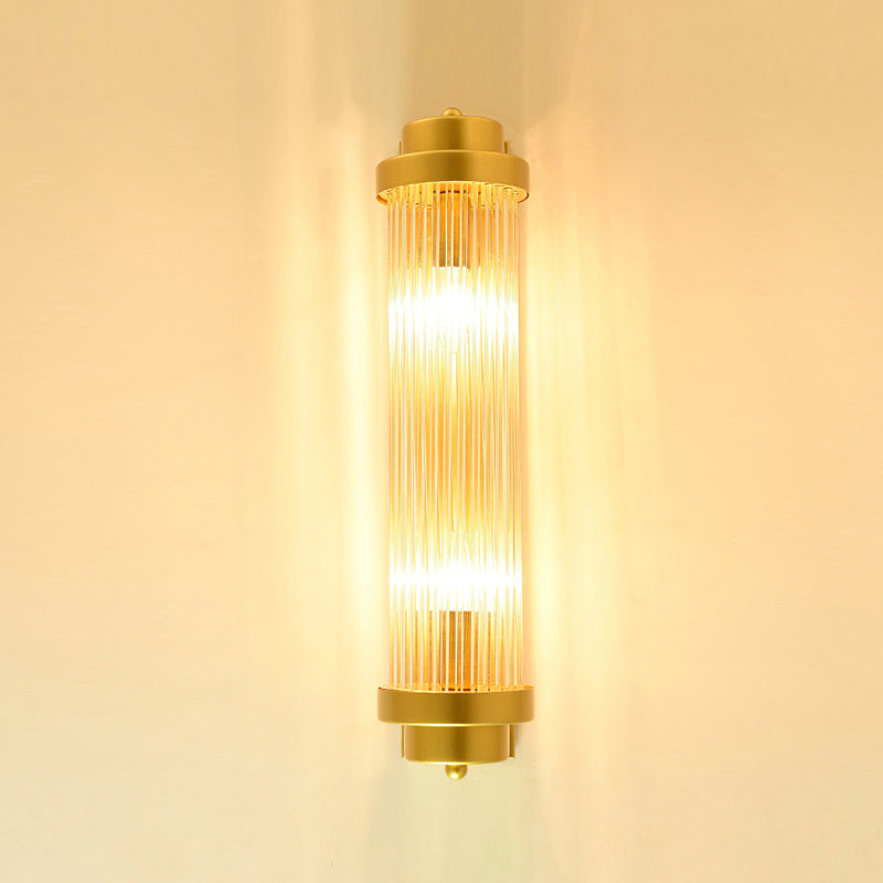 Postmodern Glass Wall Light Cylinder Gold 20" High Wall Sconce for Living Room