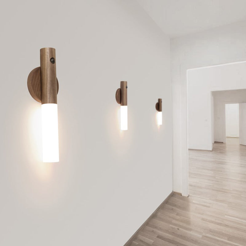 Wood Cylinder Wall Sconce Lighting Modern Style 1 Light Wall Lamps
