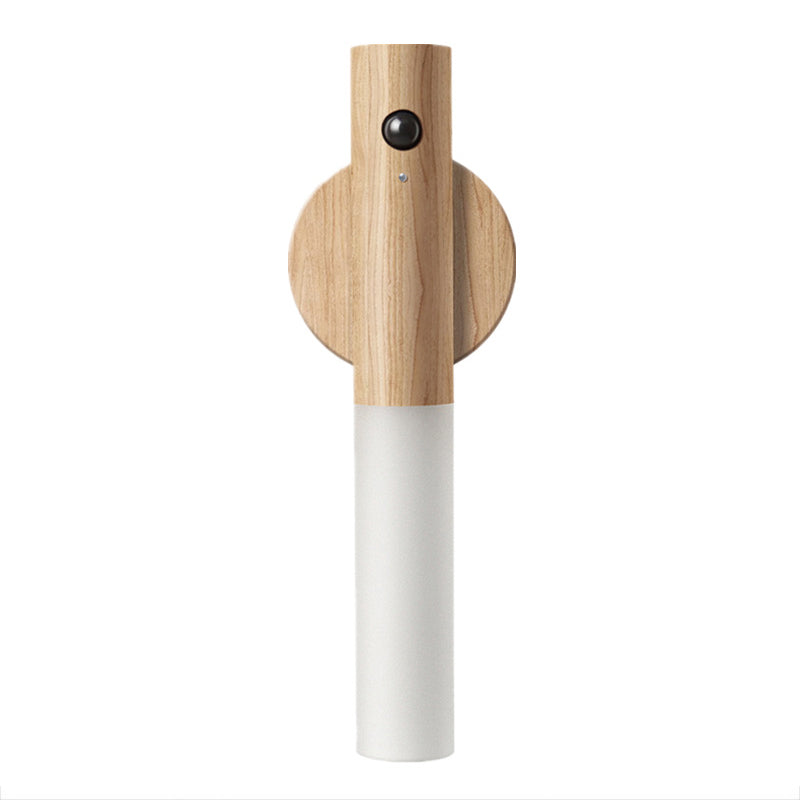 Wood Cylinder Wall Sconce Lighting Modern Style 1 Light Wall Lamps
