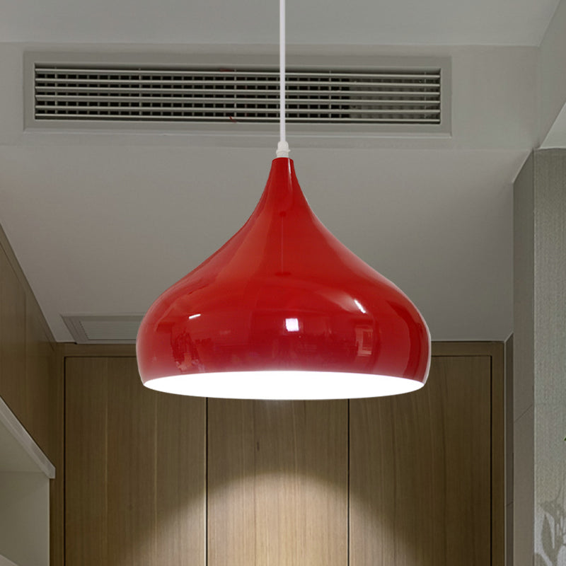 12.5"/16.5" Wide Dome Pendant Lighting Modern Iron 1 Light Black/White/Red Hanging Light