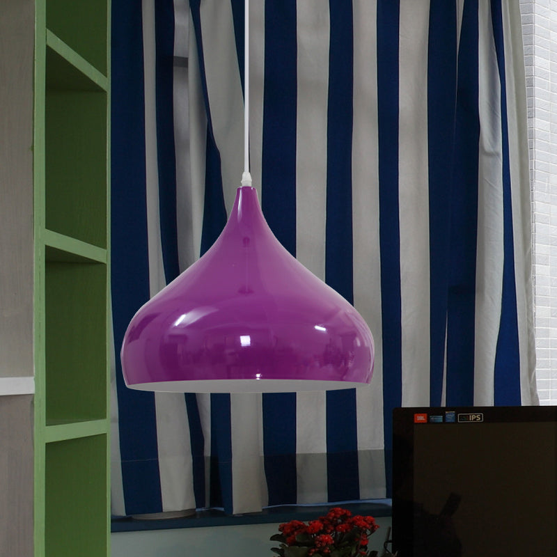 12.5"/16.5" Wide Dome Pendant Lighting Modern Iron 1 Light Black/White/Red Hanging Light