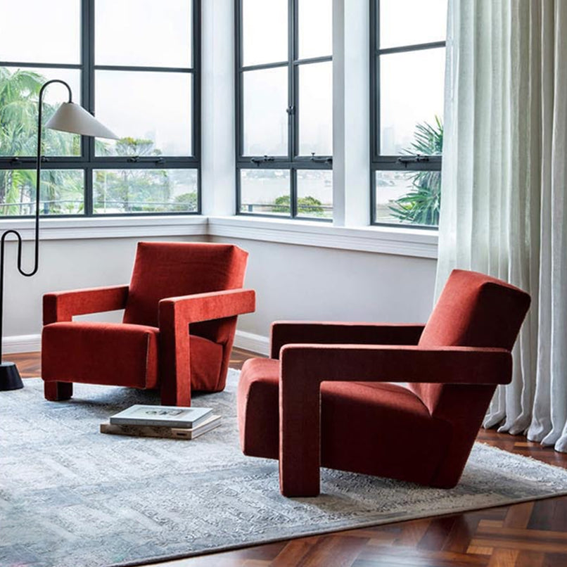 Contemporary Fabric Arms Included Square Arms Fixed Back Accent Room Chair