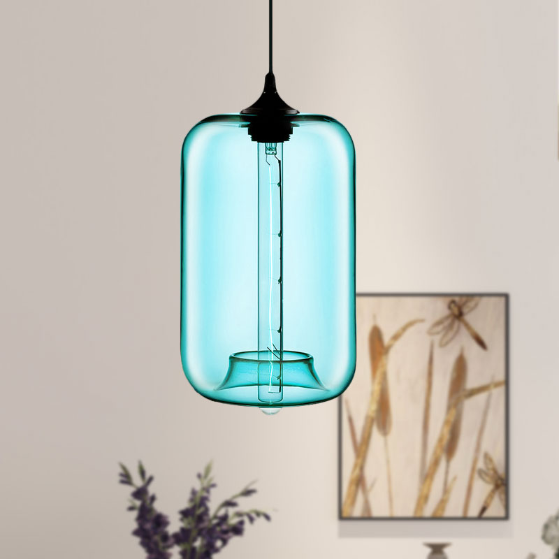 1 lampe à suspension légère avec nuage de bouteille en verre rouge / brun / bleu