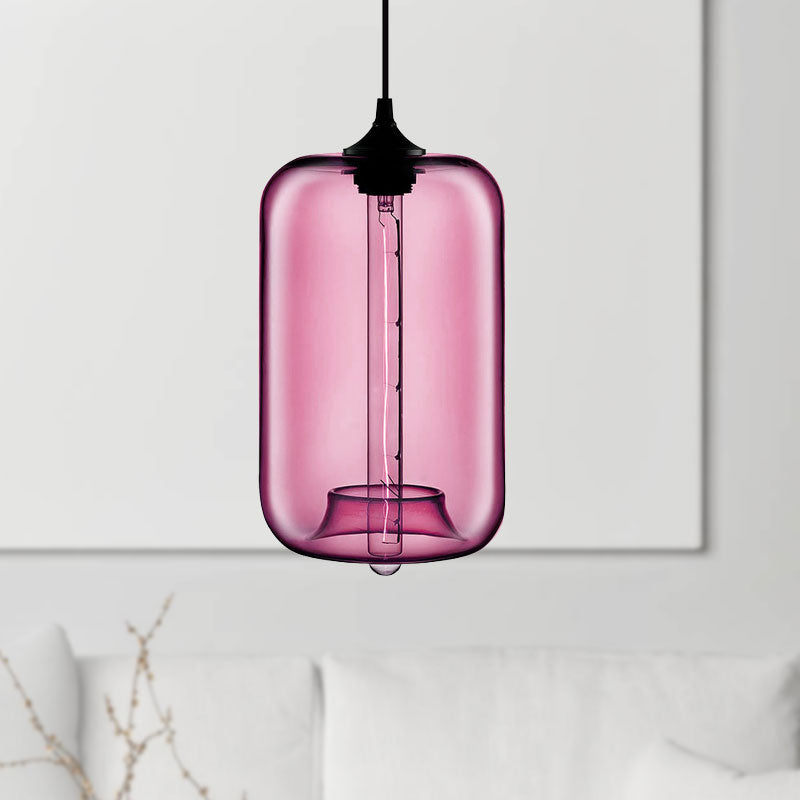 1 lampe à suspension légère avec nuage de bouteille en verre rouge / brun / bleu