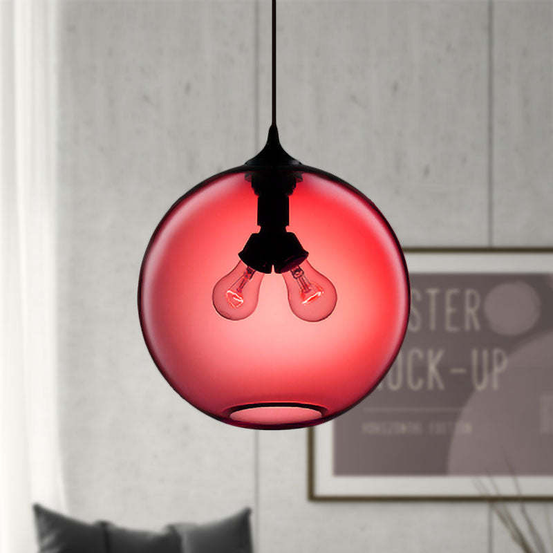 Globe Ceiling Pendant Light Modern Glass 2 Lights Red/Brown/Clear Hanging Ceiling Light