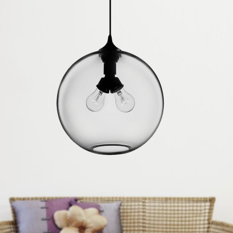 Globe Ceiling Pendant Light Modern Glass 2 Lights Red/Brown/Clear Hanging Ceiling Light