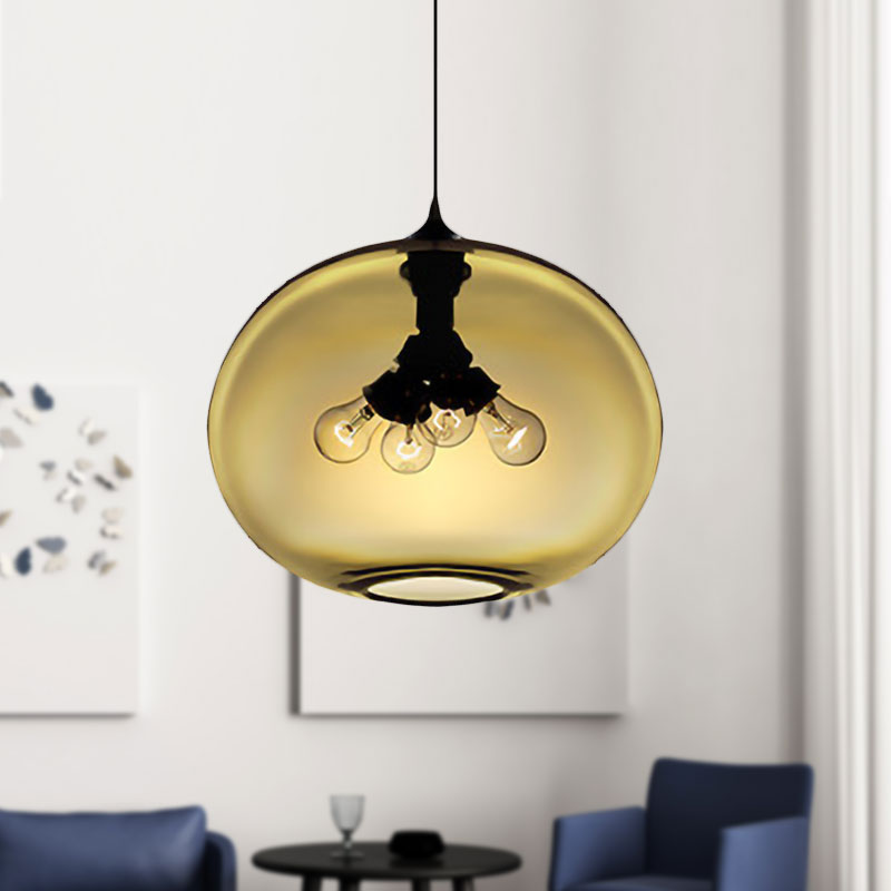 4 Lights Ceiling Pendant Light with Oval Glass Shade Modern Brown/Clear/Amber Hanging Light