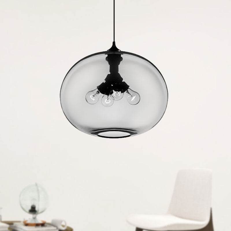 4 Lights Ceiling Pendant Light with Oval Glass Shade Modern Brown/Clear/Amber Hanging Light