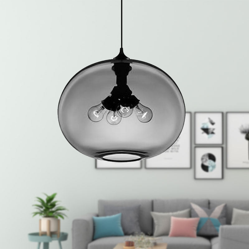 4 Lights Ceiling Pendant Light with Oval Glass Shade Modern Brown/Clear/Amber Hanging Light