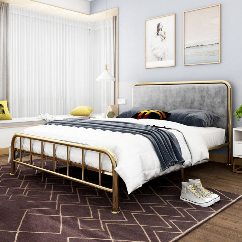 Contemporary Metal Panel Upholstered Headboard with Metal Legs Bed Frame