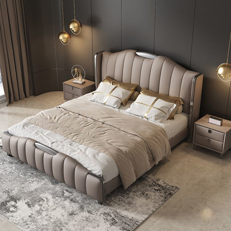 Glam Pine Wood with Headboard Camelback Panel Mattress Included Bed Frame