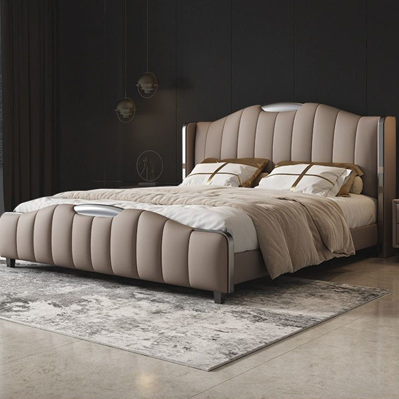 Glam Pine Wood with Headboard Camelback Panel Mattress Included Bed Frame