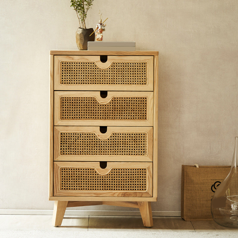 Modern Natural Accent Chest with Drawers and Solid Wood Straight Legs