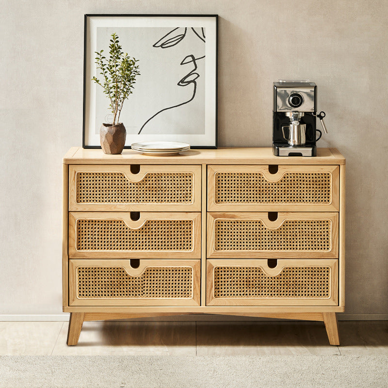 Modern Natural Accent Chest with Drawers and Solid Wood Straight Legs