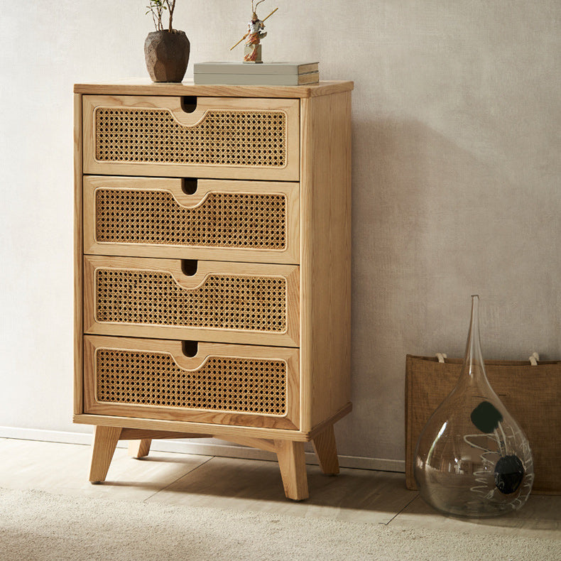 Modern Natural Accent Chest with Drawers and Solid Wood Straight Legs
