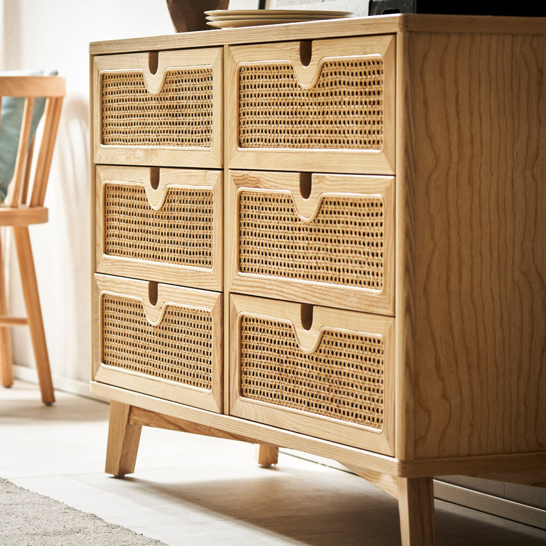 Modern Natural Accent Chest with Drawers and Solid Wood Straight Legs