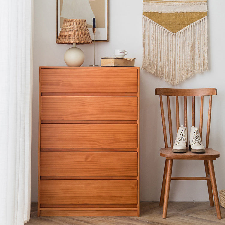 Mid-Century Modern Chest with 5 Drawers in Pine Wood Accent Chest